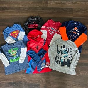 Last Chance! Lot of 7 Boys LONG Sleeve Shirts Size 5 & 6 Superman,Spider-Man,UA